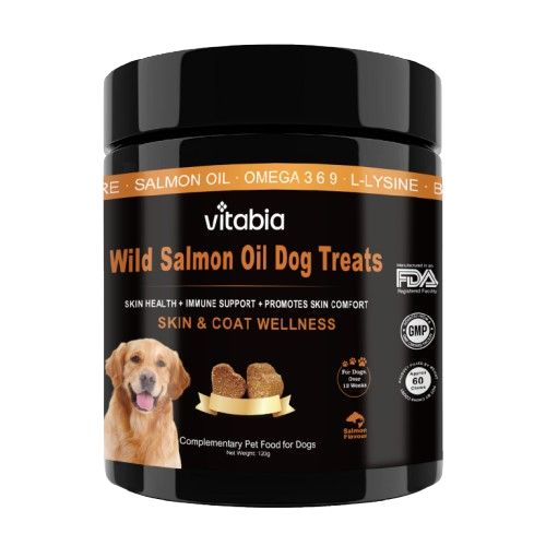 Salmon Oil Chews for Dogs – Omega 3, 6 & 9 Skin, Coat & Immune Support with Probiotics | Vitabia UK