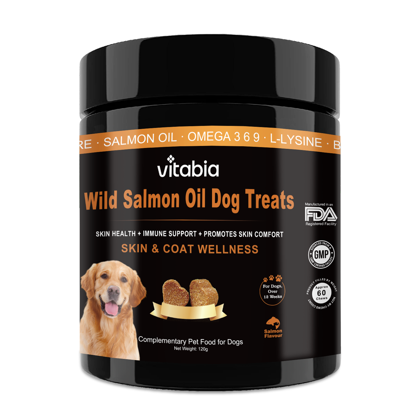 Salmon Oil Chews for Dogs – Omega 3, 6 & 9 Skin, Coat & Immune Support with Probiotics | Vitabia UK