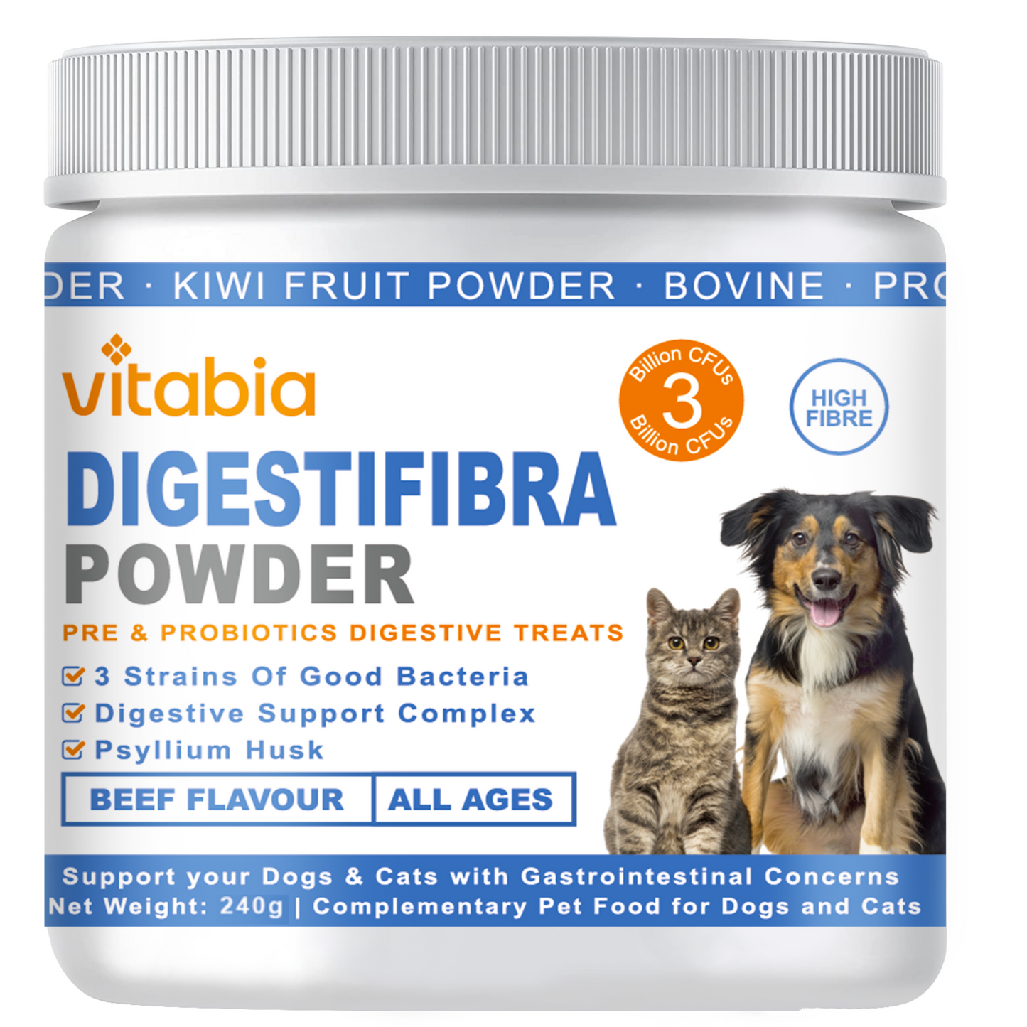 DigestiFibra Powder for Dogs & Cats – Natural Fibre Powder Supplement for Gut Health, Anal Glands & Scooting Relief – Prebiotic & Probiotic Digestive Treats – Fibre Supplement for Dogs & Cats