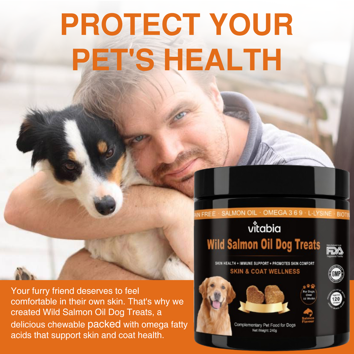 Salmon Oil Chews for Dogs – Omega 3, 6 & 9 Skin, Coat & Immune Support with Probiotics | Vitabia UK