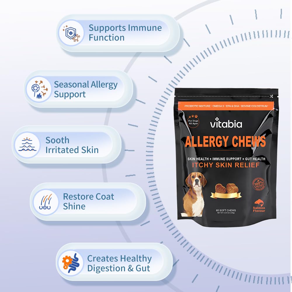 Dog Skin & Coat Support Chews – Omega 3, Salmon Oil & Probiotics for Daily Skin Care