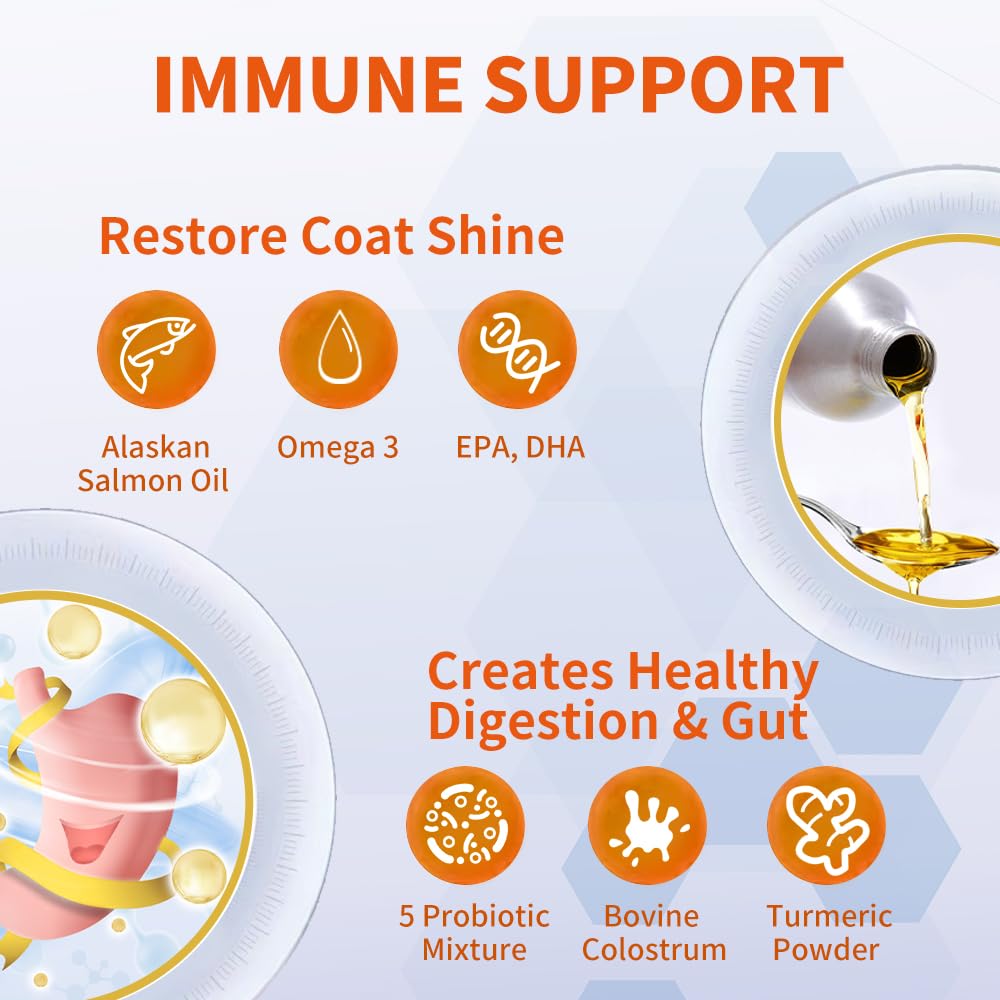 Dog Skin & Coat Support Chews – Omega 3, Salmon Oil & Probiotics for Daily Skin Care