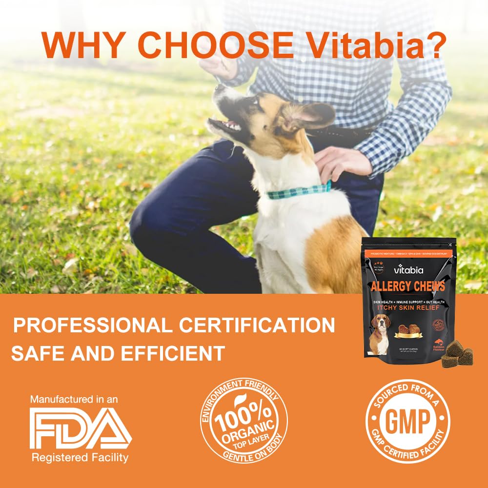 Dog Skin & Coat Support Chews – Omega 3, Salmon Oil & Probiotics for Daily Skin Care