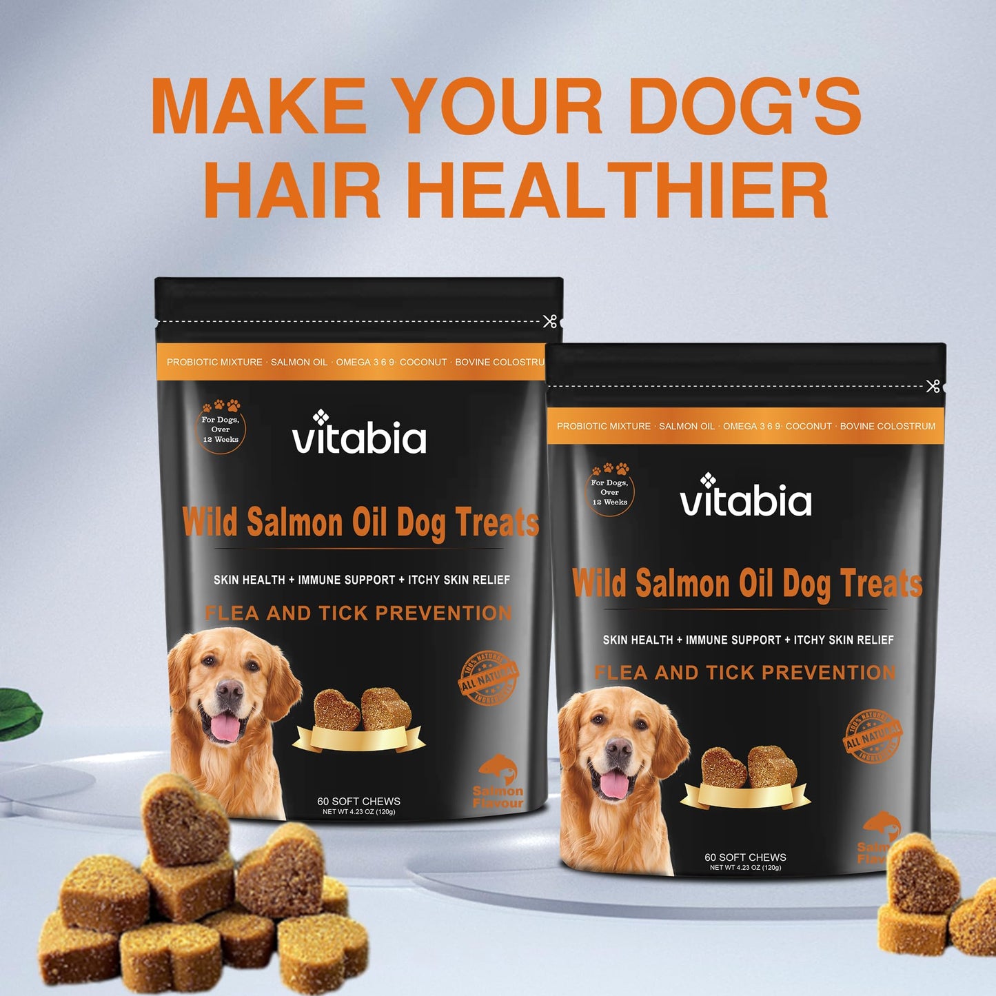 Wild Salmon Oil Dog Chews – Skin, Coat & Digestive Support