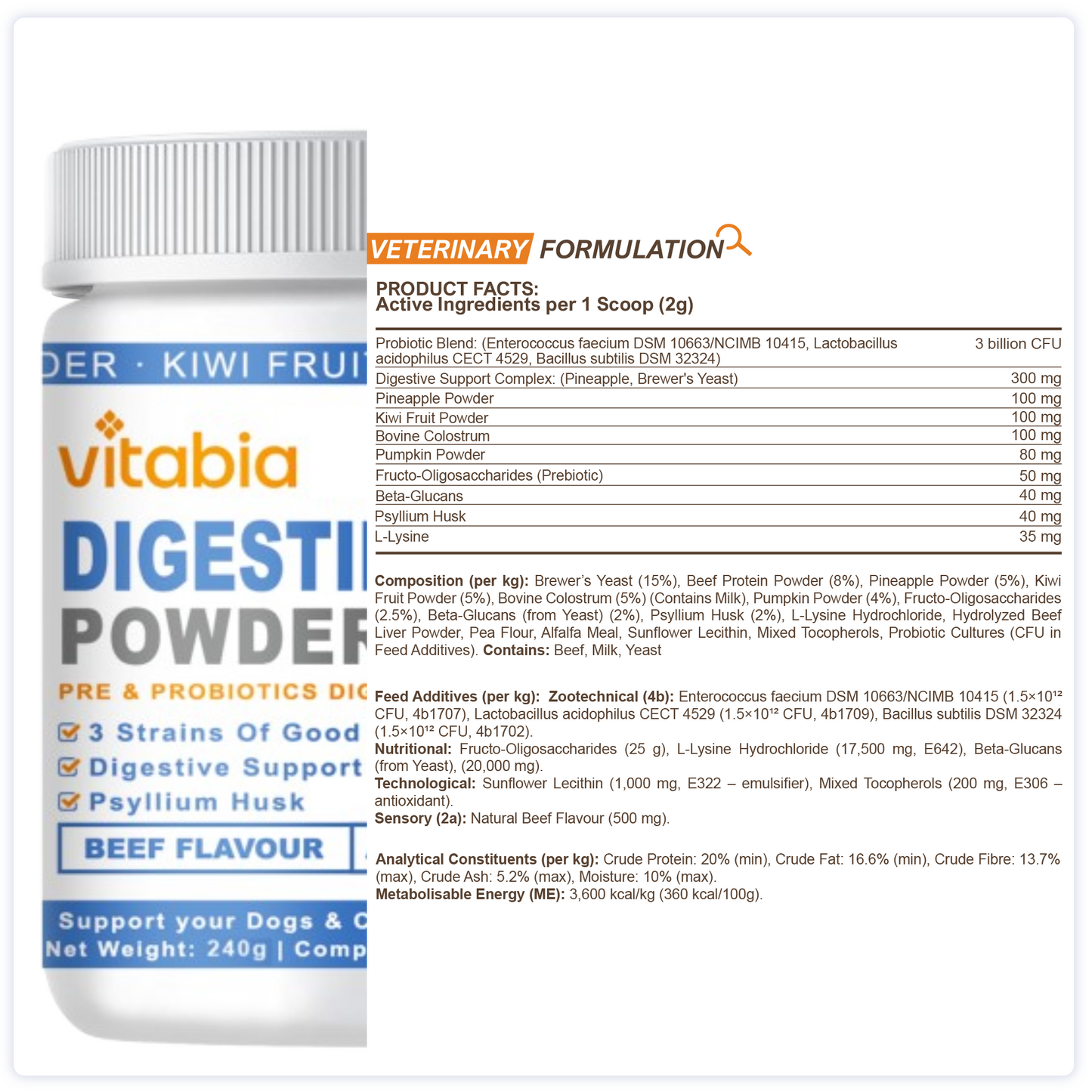 DigestiFibra Powder for Dogs & Cats – Natural Fibre Powder Supplement for Gut Health, Anal Glands & Scooting Relief – Prebiotic & Probiotic Digestive Treats – Fibre Supplement for Dogs & Cats