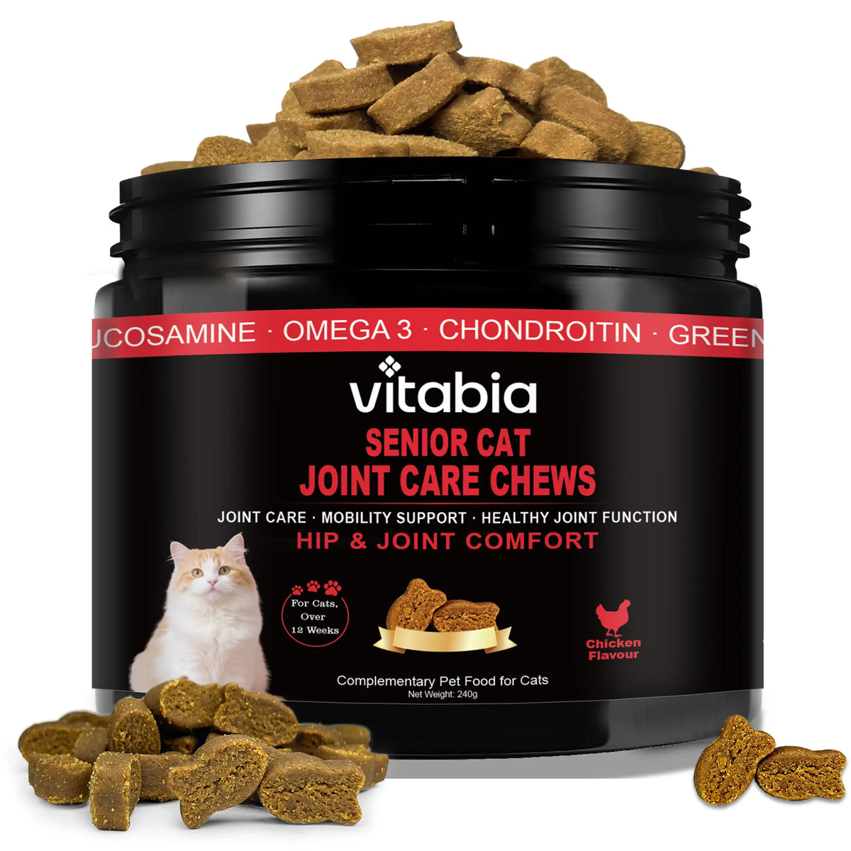 Senior Cat Joint Support Chews – Glucosamine, Chondroitin & Omega 3 for Mobility
