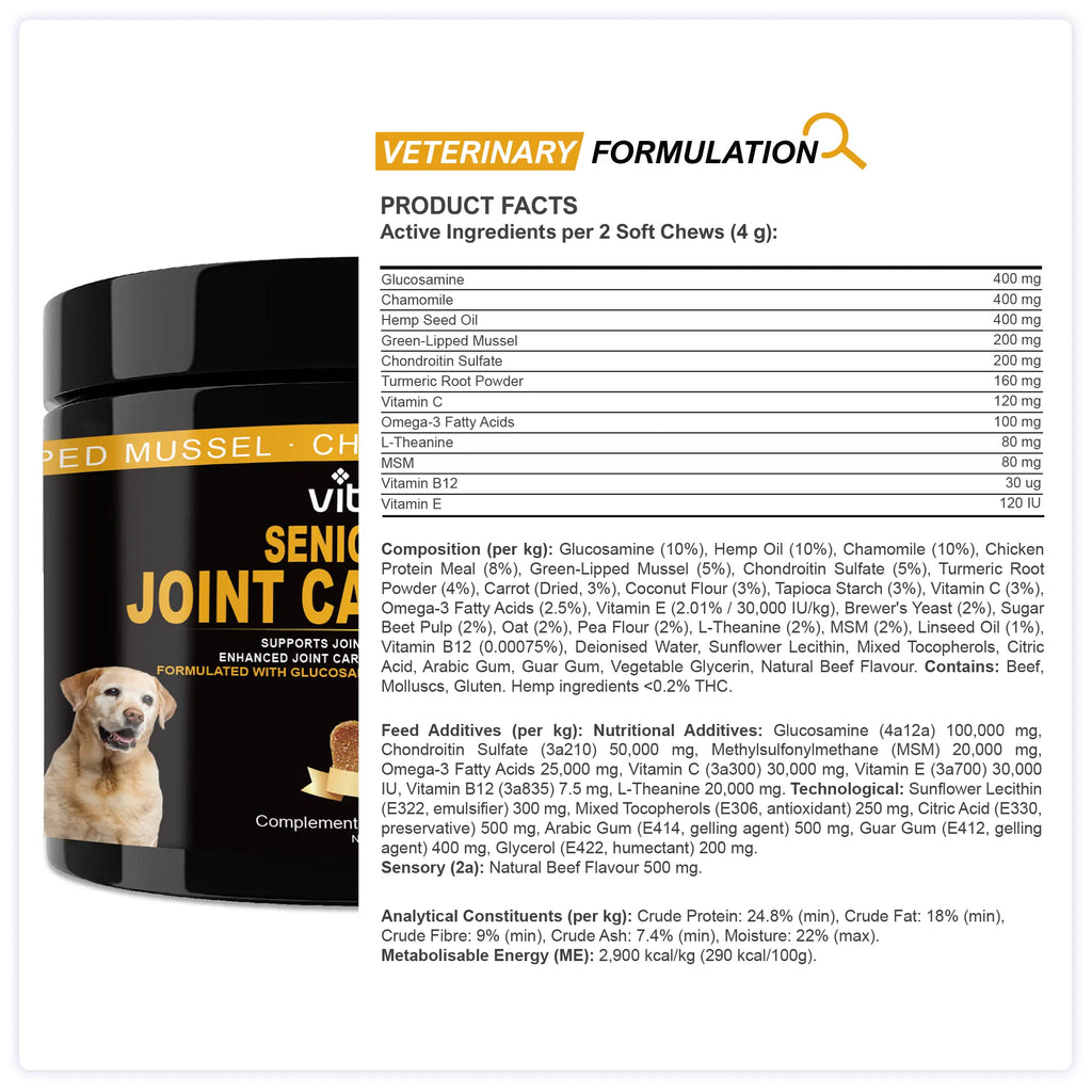 Senior Dog Joint Supplements – Glucosamine, Chondroitin, MSM & Omega 3 for Mobility & Joint Health | Vitabia UK