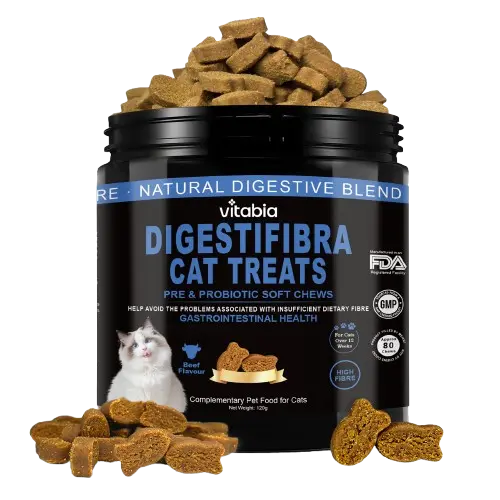 DigestiFibra Probiotics for Cats – Digestive Fibre Chews with Pumpkin & Prebiotics for Gut Health & Anal Gland Support | Vitabia UK