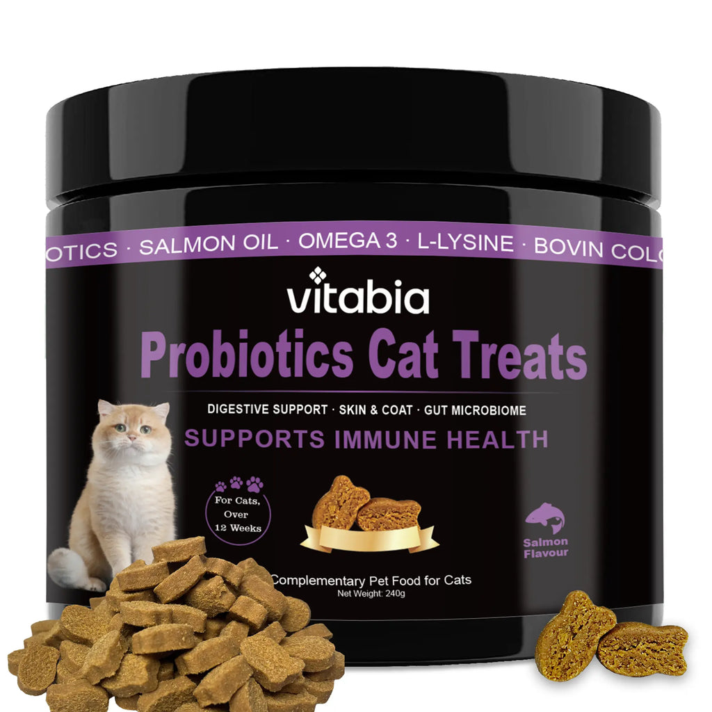 Probiotics for Cats with Lysine & Omega 3 – Skin, Coat, Digestive & Immune Support Soft Chews | Vitabia UK