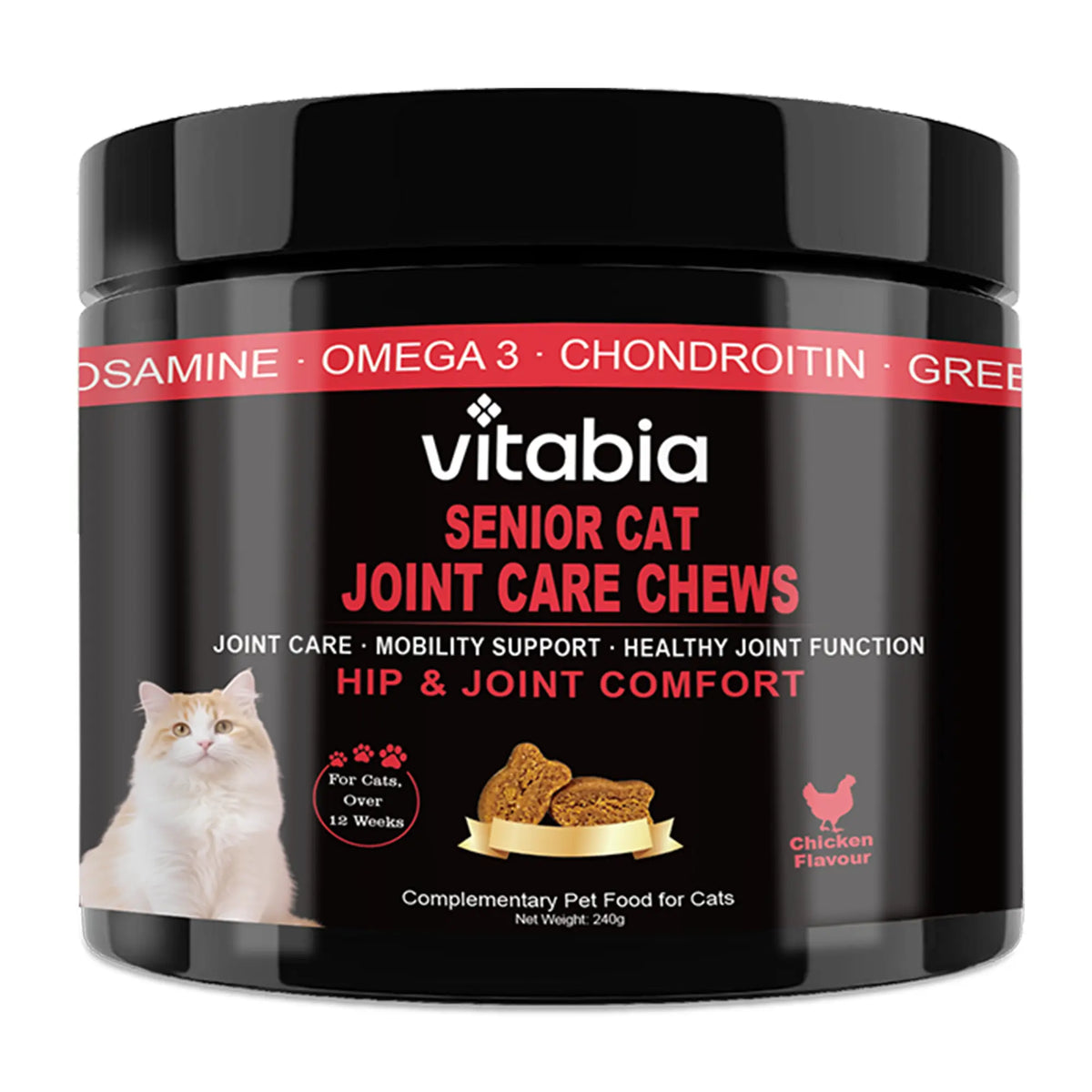 Senior Cat Joint Support Chews – Glucosamine, Chondroitin & Omega 3 for Mobility