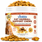 VITABIA Cat Hairball Support Chews | Psyllium Husk, Pumpkin & Omega-3 | Digestive & Gut Health Supplement for Cats | Chicken Flavour |