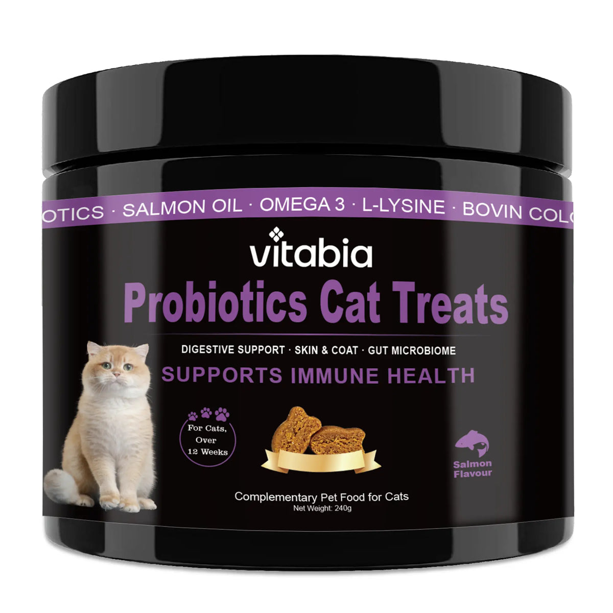 Probiotics for Cats with Lysine & Omega 3 – Skin, Coat, Digestive & Immune Support Soft Chews | Vitabia UK