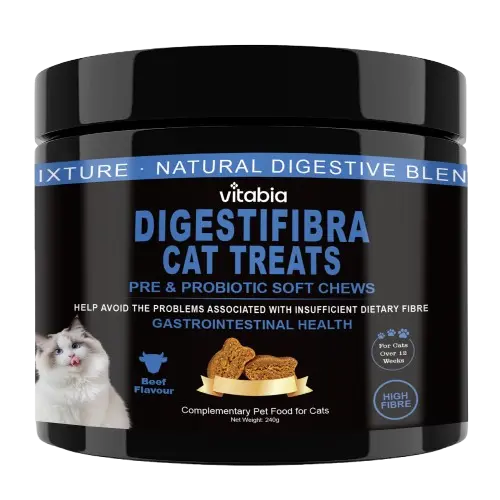 DigestiFibra Probiotics for Cats – Digestive Fibre Chews with Pumpkin & Prebiotics for Gut Health & Anal Gland Support | Vitabia UK