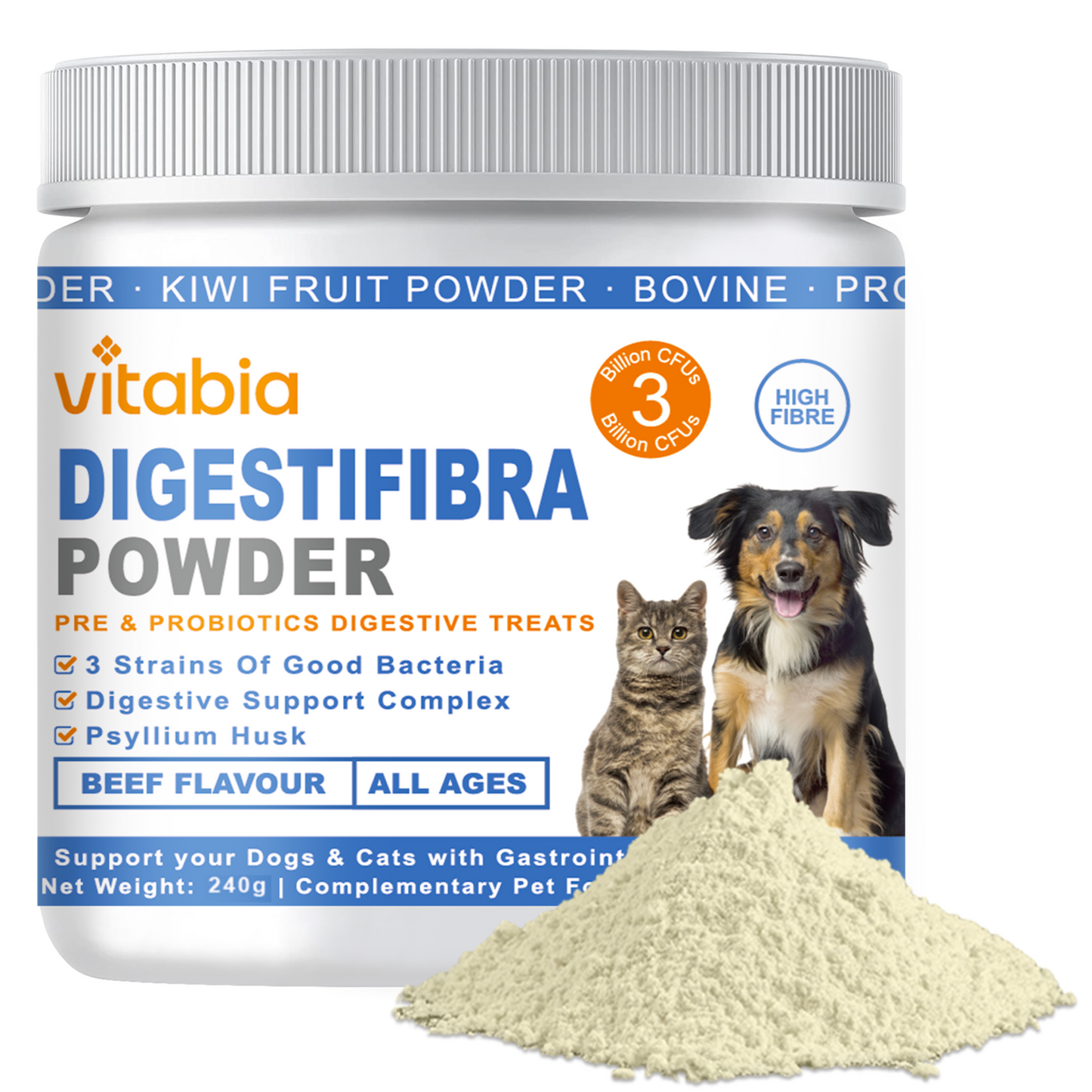 DigestiFibra Powder for Dogs & Cats – Natural Fibre Powder Supplement for Gut Health, Anal Glands & Scooting Relief – Prebiotic & Probiotic Digestive Treats – Fibre Supplement for Dogs & Cats