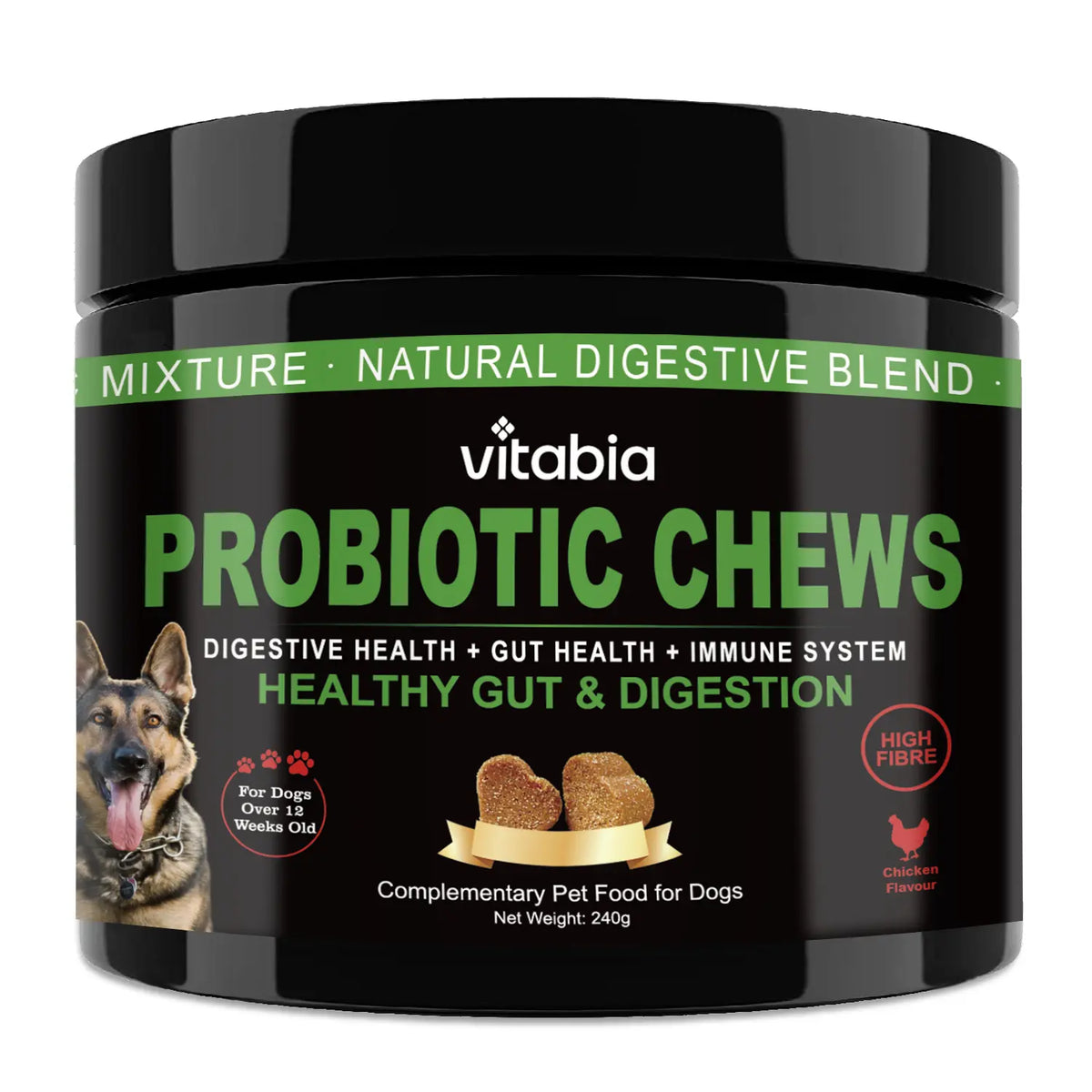 Probiotics for Dogs – Prebiotic Fibre Chews for Gut Health & Anal Gland Support | Vitabia UK
