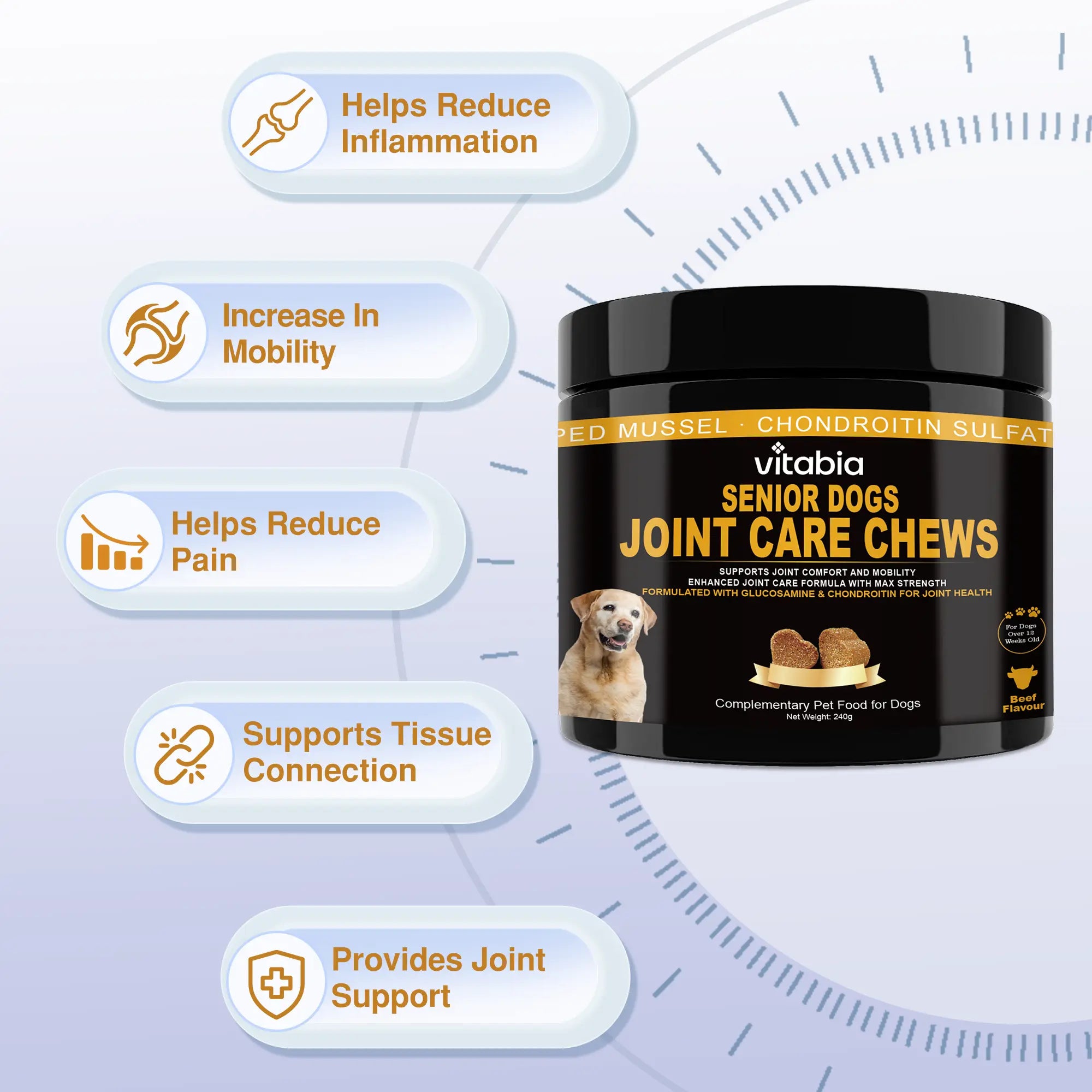 Senior Dog Joint Supplements – Glucosamine, Chondroitin, MSM & Omega 3 for Mobility & Joint Health | Vitabia UK