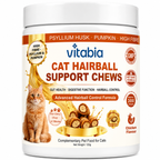 VITABIA Cat Hairball Support Chews | Psyllium Husk, Pumpkin & Omega-3 | Digestive & Gut Health Supplement for Cats | Chicken Flavour |