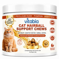 VITABIA Cat Hairball Support Chews | Psyllium Husk, Pumpkin & Omega-3 | Digestive & Gut Health Supplement for Cats | Chicken Flavour |