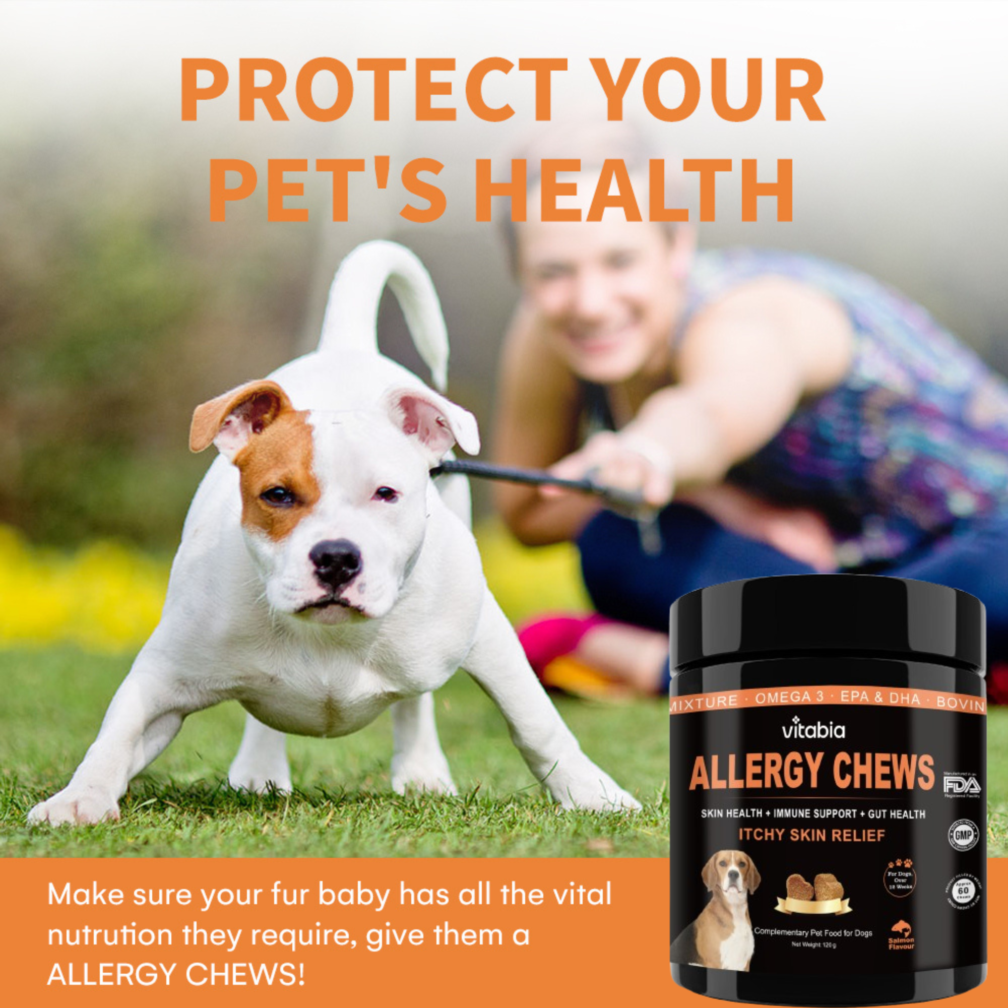 Dog Skin and Coat Support Chews – Omega 3 & Salmon Oil for Healthy Coat | Vitabia UK