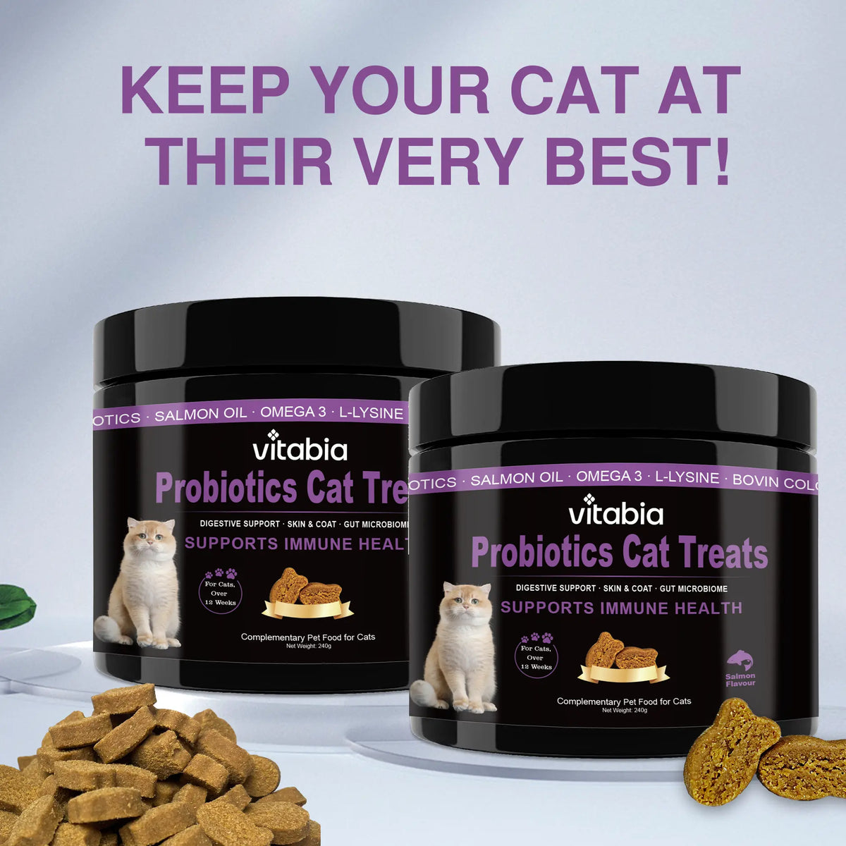 Probiotics for Cats with Lysine & Omega 3 – Skin, Coat, Digestive & Immune Support Soft Chews | Vitabia UK