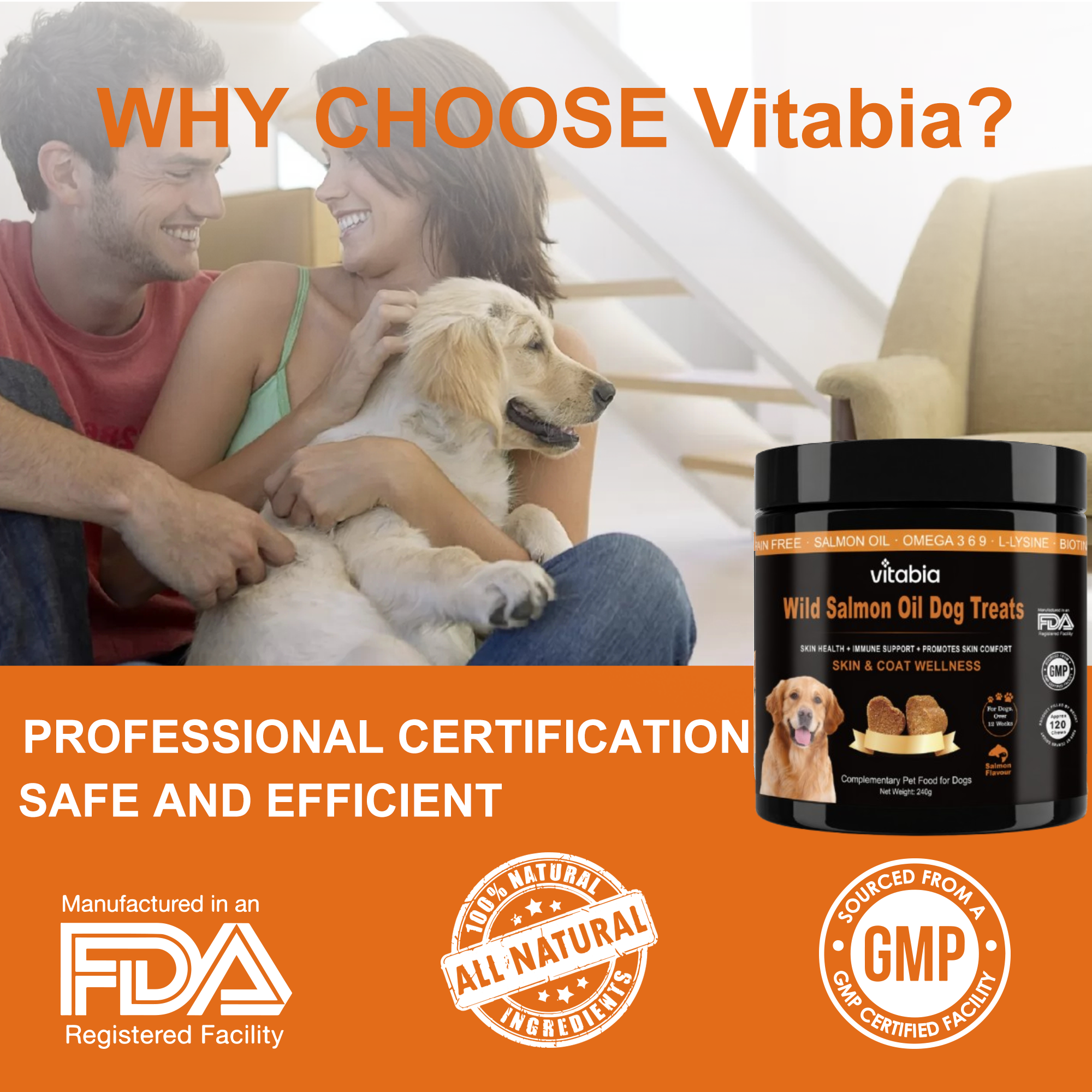 Salmon Oil Chews for Dogs – Omega 3, 6 & 9 Skin, Coat & Immune Support with Probiotics | Vitabia UK