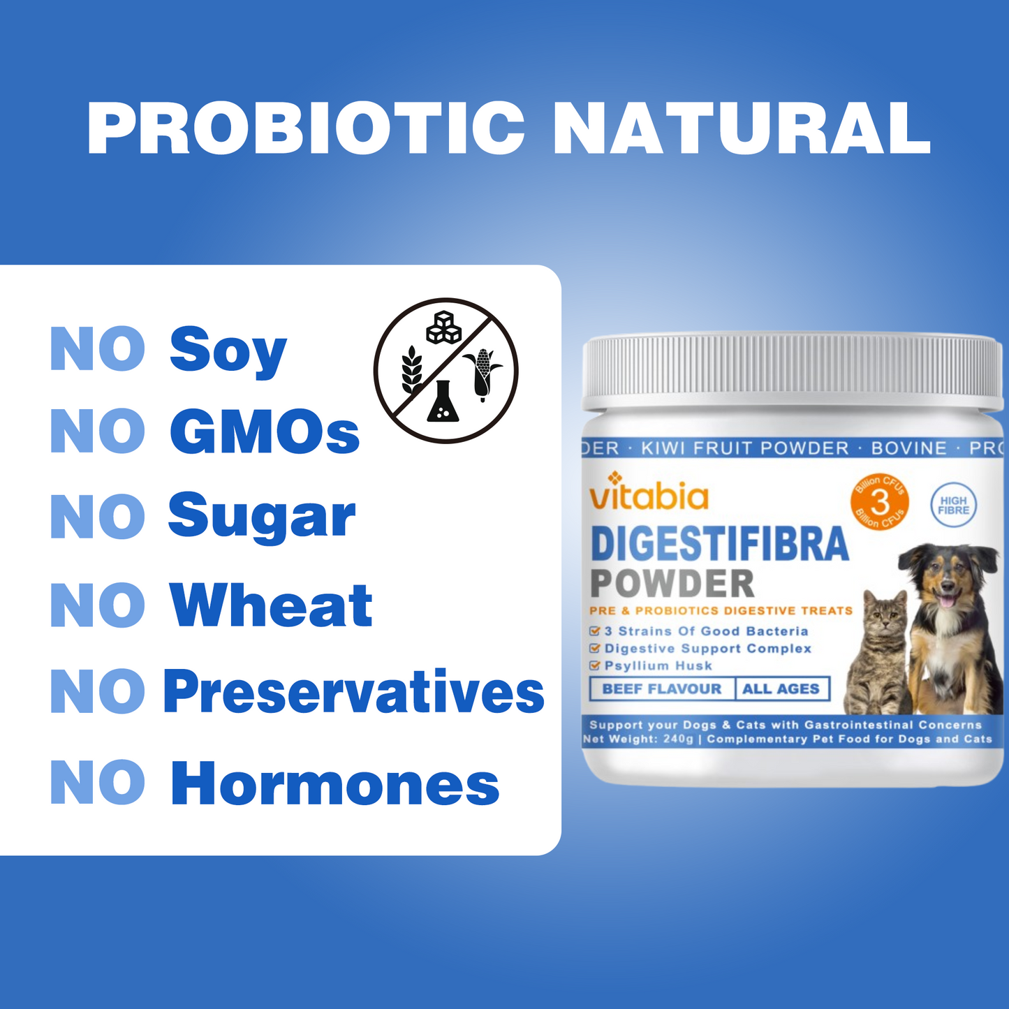 DigestiFibra Powder for Dogs & Cats – Natural Fibre Powder Supplement for Gut Health, Anal Glands & Scooting Relief – Prebiotic & Probiotic Digestive Treats – Fibre Supplement for Dogs & Cats