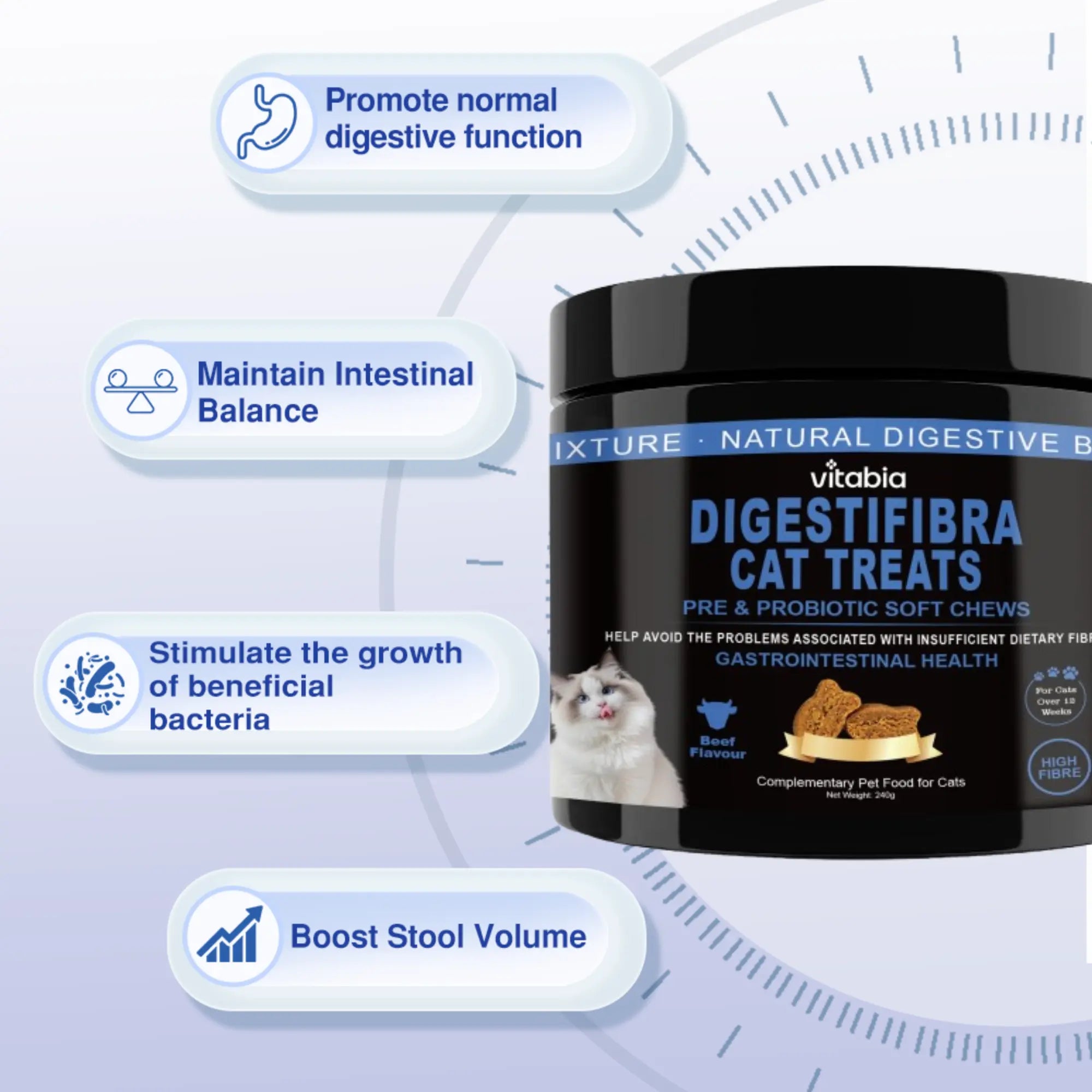 DigestiFibra Probiotics for Cats – Digestive Fibre Chews with Pumpkin & Prebiotics for Gut Health & Anal Gland Support | Vitabia UK