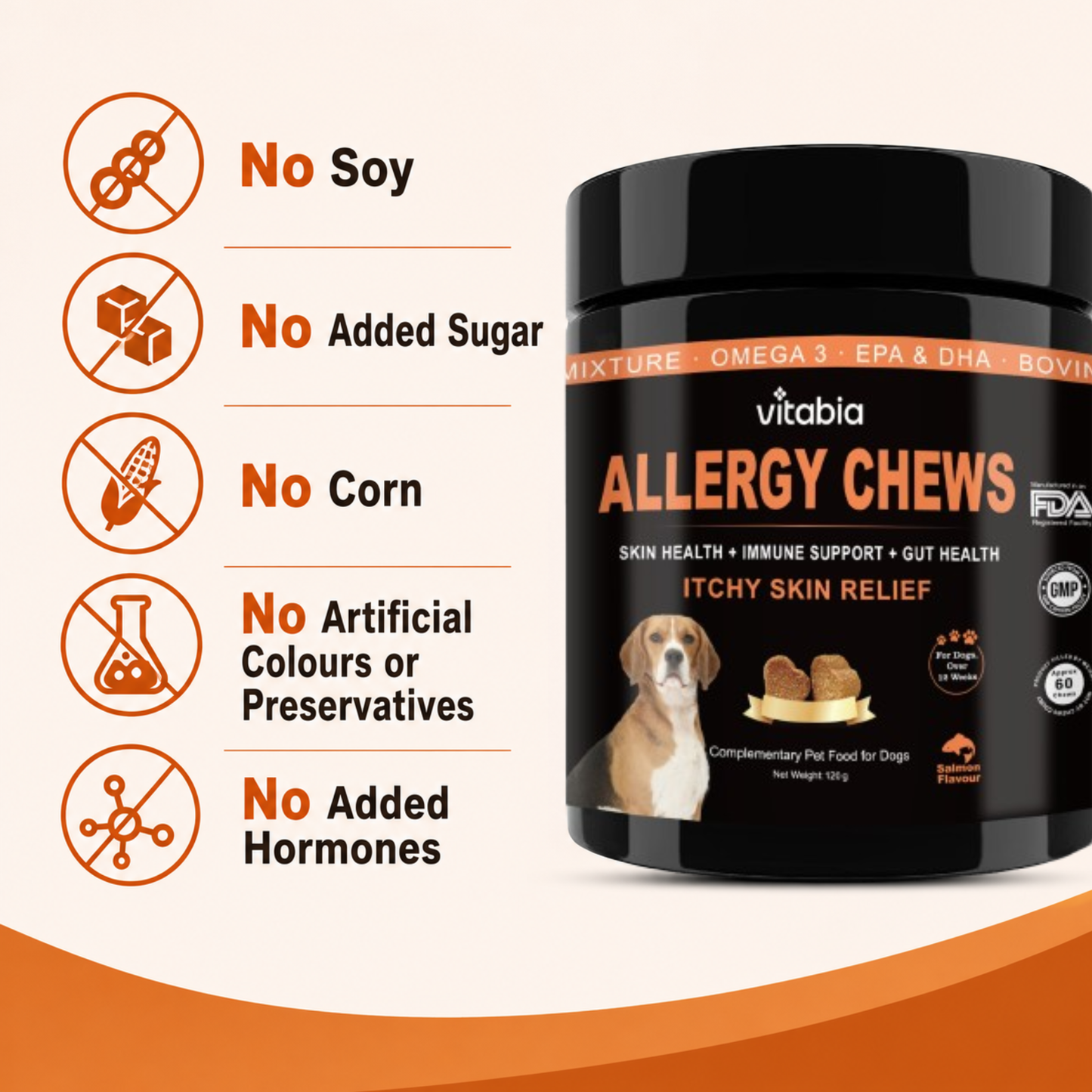 Dog Skin and Coat Support Chews – Omega 3 & Salmon Oil for Healthy Coat | Vitabia UK