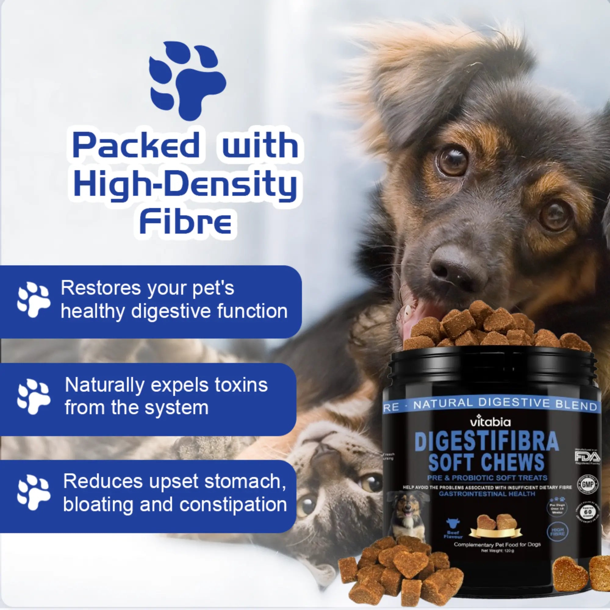 DigestiFibra Probiotic Fibre Chews for Dogs – Gut & Anal Gland Support | Vitabia UK
