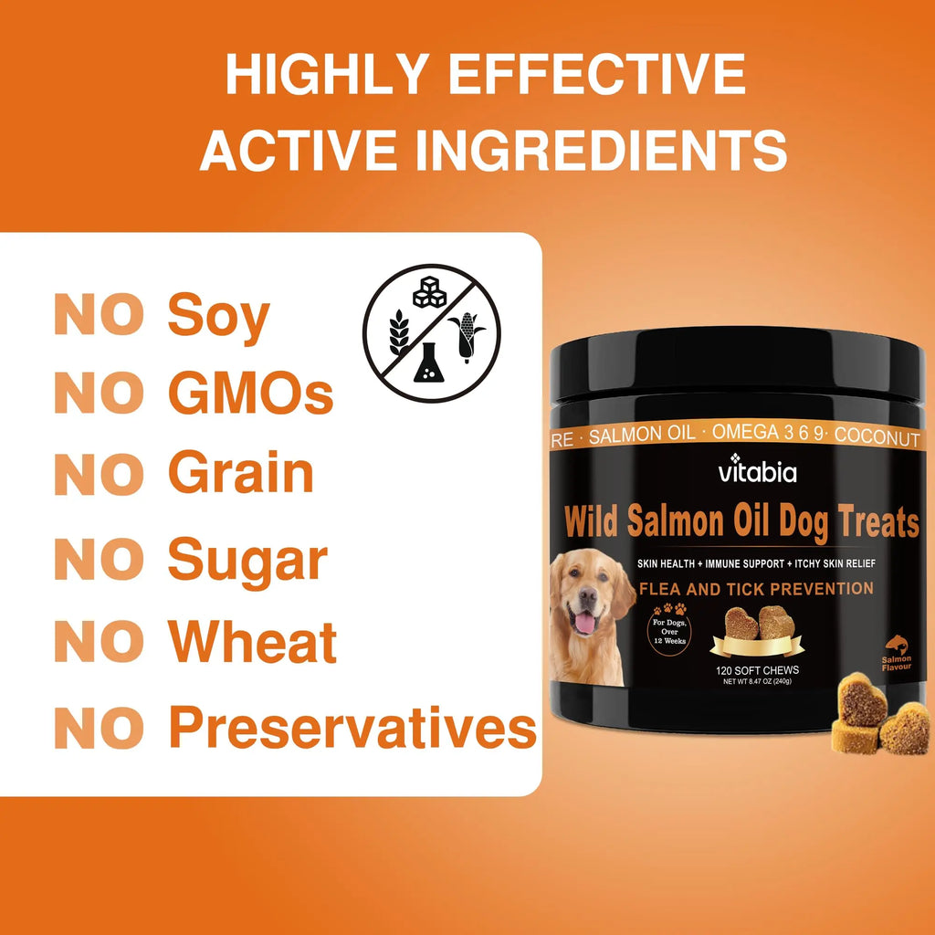 Salmon Oil for Dogs – Wild Omega 3 Skin & Coat Chews | Vitabia UK