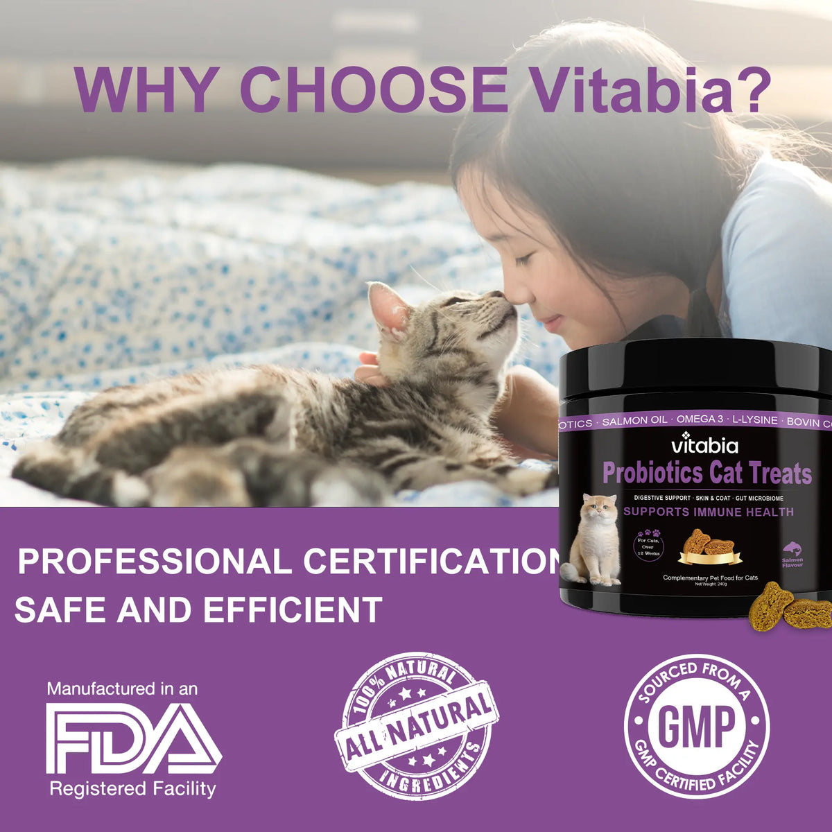 Probiotics for Cats with Lysine & Omega 3 – Skin, Coat, Digestive & Immune Support Soft Chews | Vitabia UK