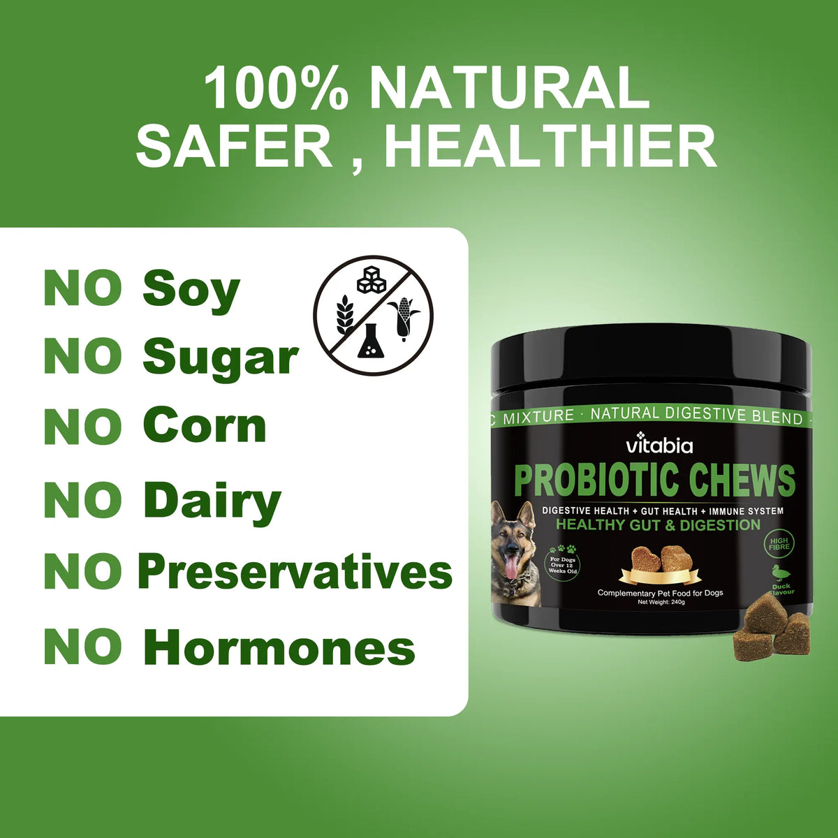Probiotics for Dogs – Prebiotic Fibre Chews for Gut Health & Anal Gland Support | Vitabia UK
