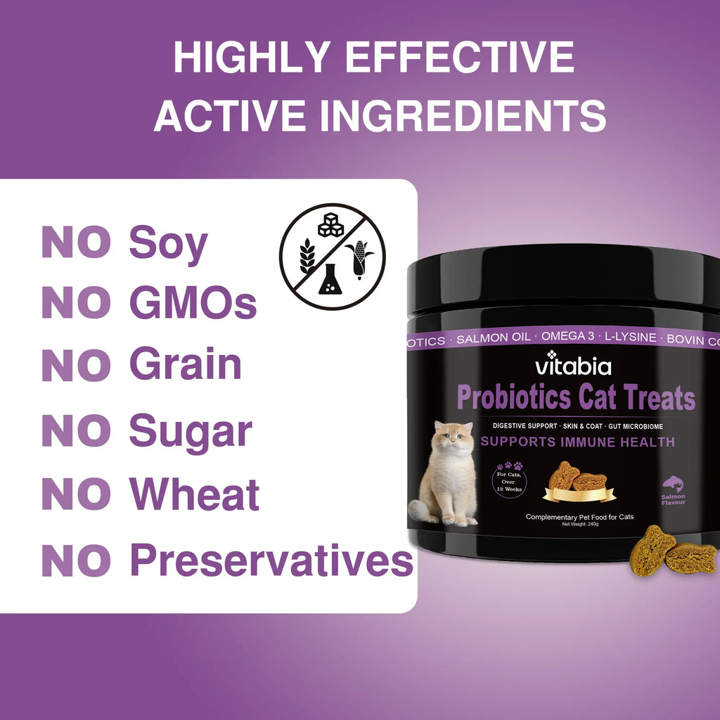 Probiotics for Cats with Lysine & Omega 3 – Skin, Coat, Digestive & Immune Support Soft Chews | Vitabia UK