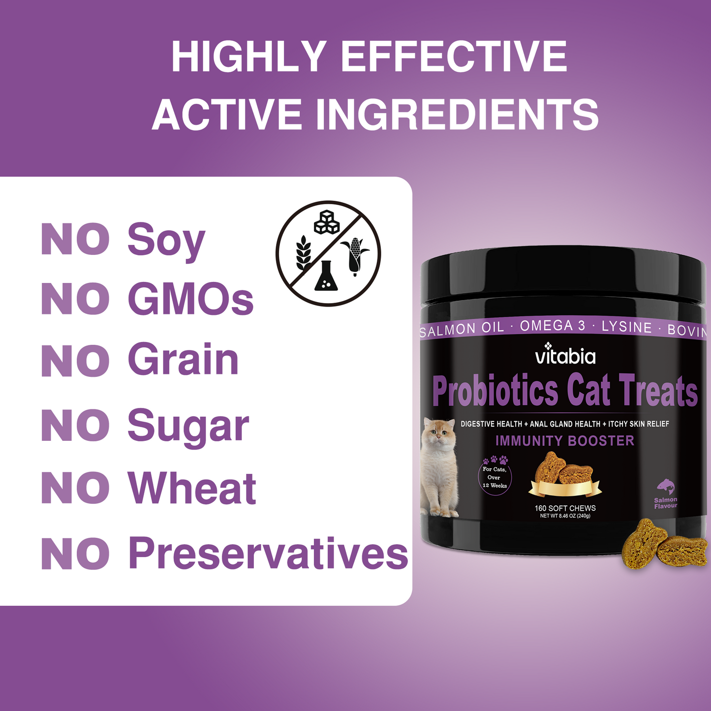 Probiotic Cat Treats – Allergy Relief, Digestive & Immune Support, for Cats & Kittens