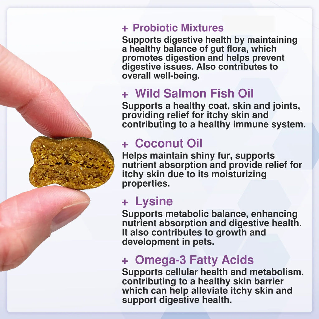 Probiotics for Cats with Lysine & Omega 3 – Skin, Coat, Digestive & Immune Support Soft Chews | Vitabia UK
