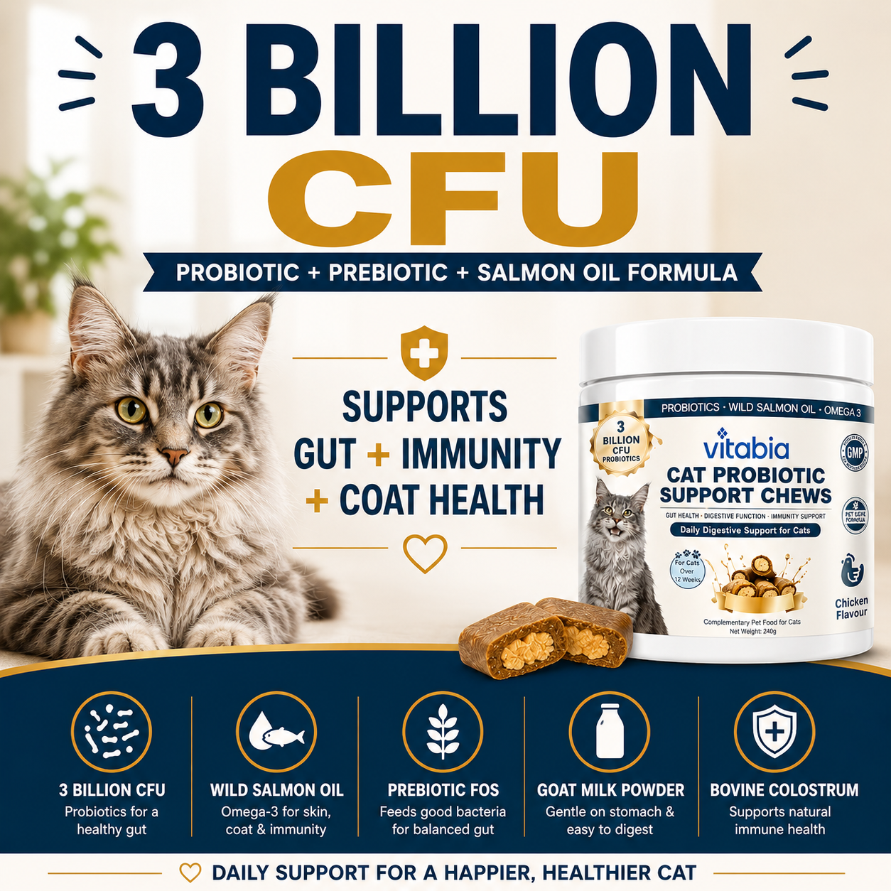 Vitabia Cat Probiotic Support Chews 240g Approx. 600 Chews Chicken Flavour