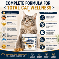 Cat Gut Health Supplement with Wild Salmon Oil, Taurine, Omega-3 and Prebiotics for Cats