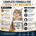 Cat Gut Health Supplement with Wild Salmon Oil, Taurine, Omega-3 and Prebiotics for Cats