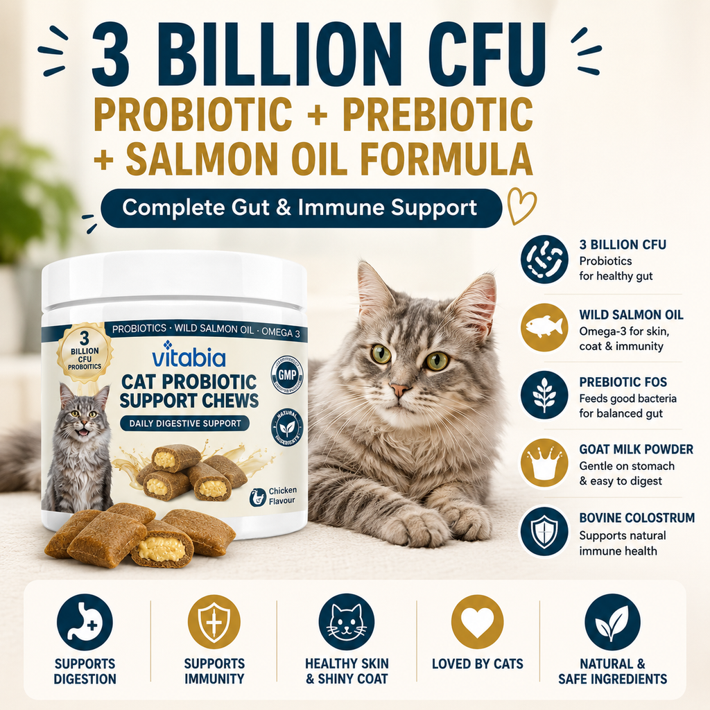 3 Billion CFU Cat Probiotics with Prebiotics, Wild Salmon Oil and Goat Milk Powder for Cats