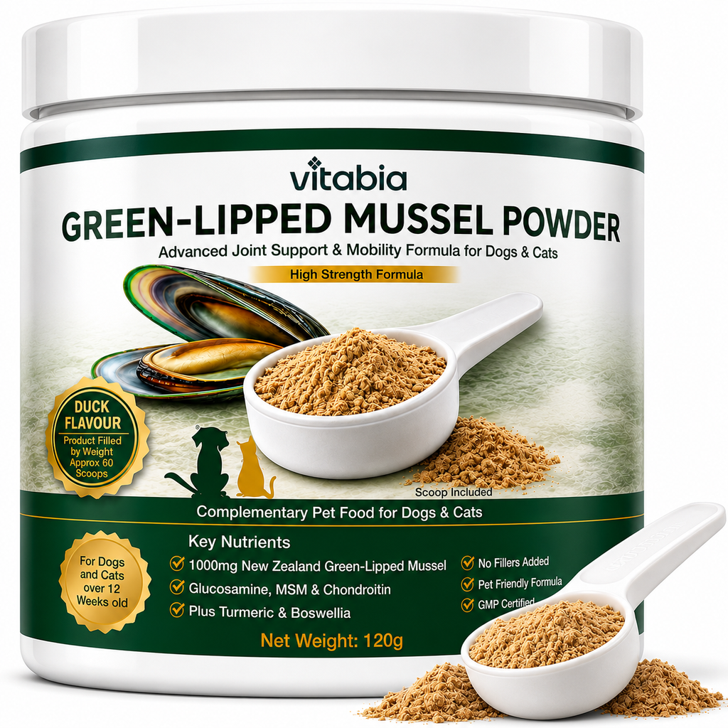 Green Lipped Mussel Powder for Dogs & Cats | 1000mg New Zealand Green-Lipped Mussel | 10-in-1 Joint Support Food Topper | 120g