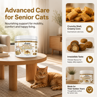 VITABIA Senior Cat Joint Support Chews | Glucosamine, Green-Lipped Mussel & Omega-3 | Chicken Flavour Crunchy Creamy Chews