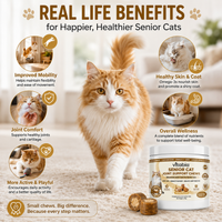 VITABIA Senior Cat Joint Support Chews | Glucosamine, Green-Lipped Mussel & Omega-3 | Chicken Flavour Crunchy Creamy Chews