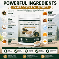 Green Lipped Mussel Powder for Dogs & Cats | 1000mg New Zealand Green-Lipped Mussel | 10-in-1 Joint Support Food Topper | 120g