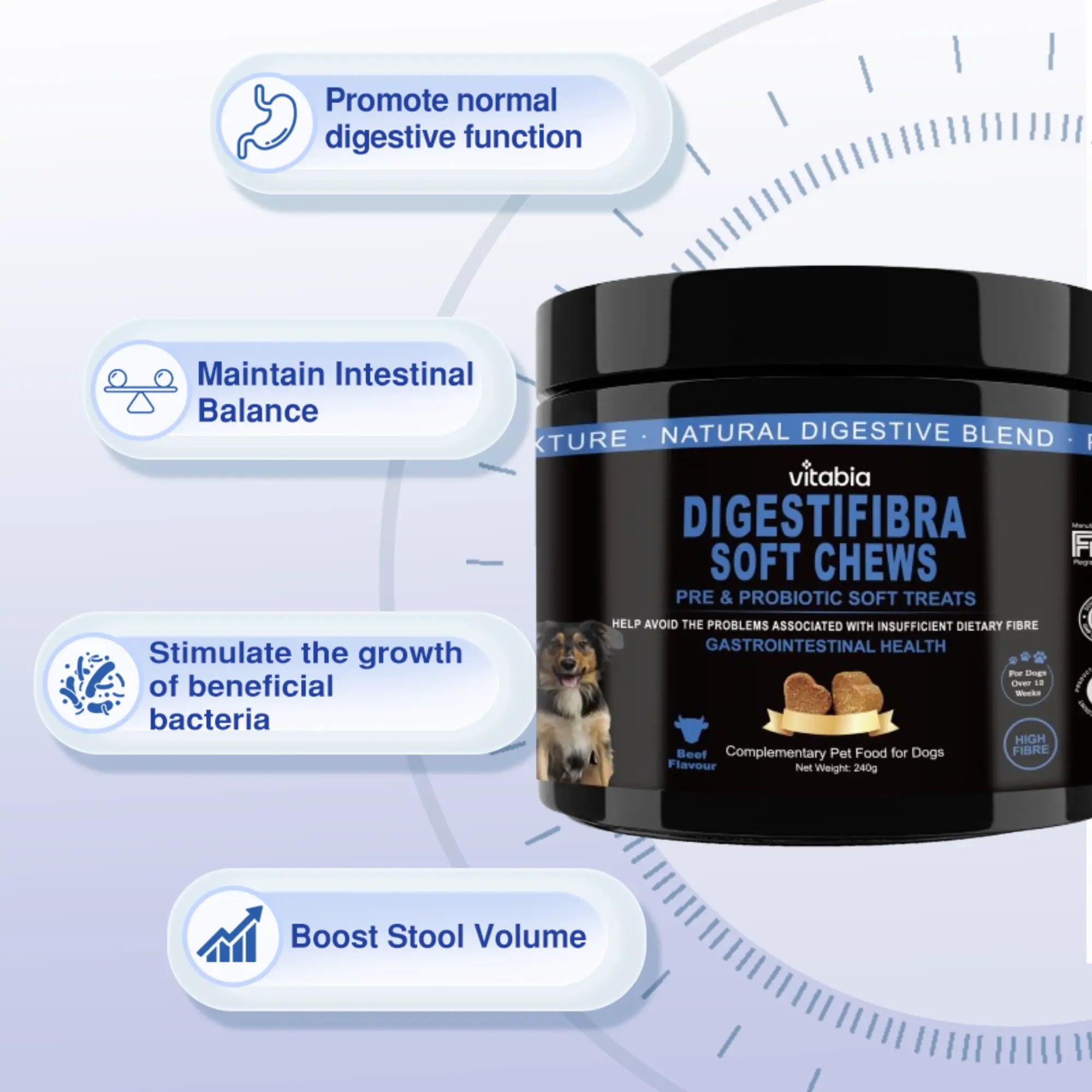 DigestiFibra Probiotic Fibre Chews for Dogs – Gut & Anal Gland Support | Vitabia UK