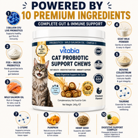 Cat Probiotic & Prebiotic Supplement with 10 premium ingredients including Salmon Oil, Pumpkin and Taurine
