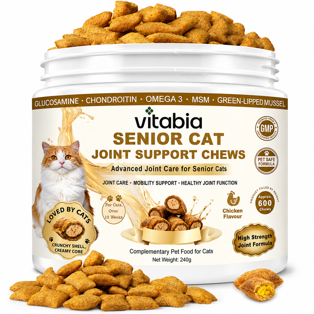 VITABIA Senior Cat Joint Support Chews | Glucosamine, Green-Lipped Mussel & Omega-3 | Chicken Flavour Crunchy Creamy Chews
